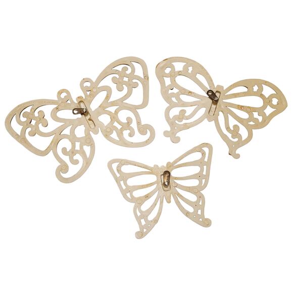 Homco Set of 3 Vintage Brown Syroco 70's Butterflies Wall Decor MCM Made In USA - Picture 2 of 12